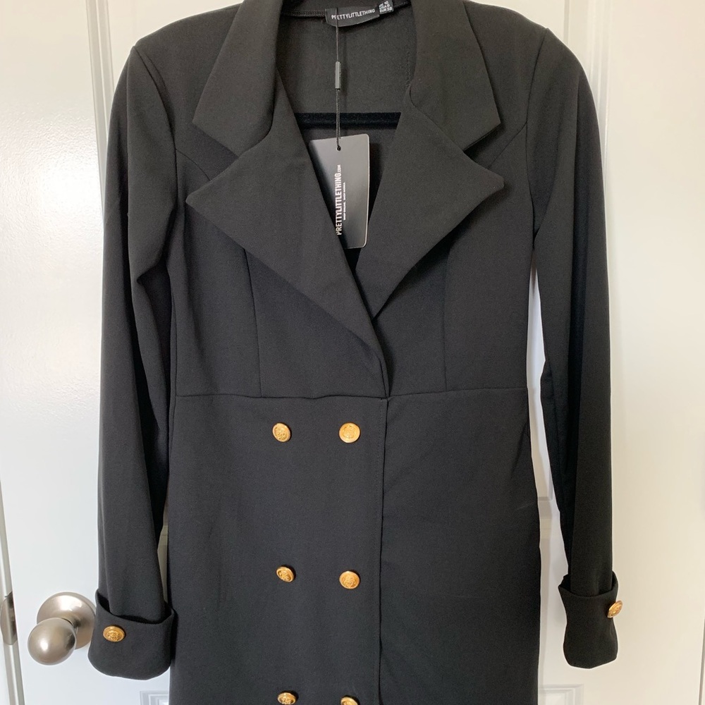 Black Gold Button Detail Blazer Dress